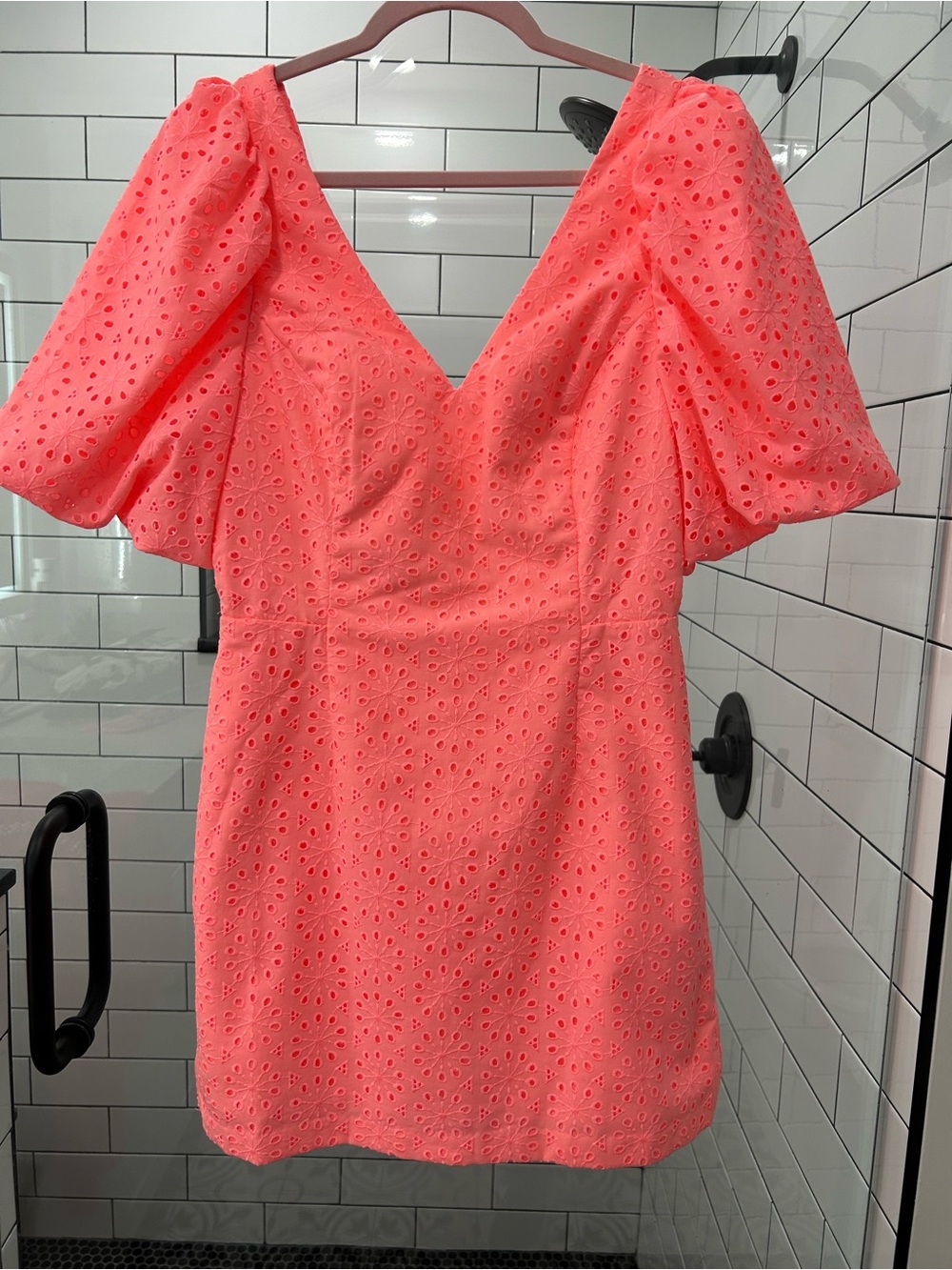 NWT Lilly Pulitzer Coral Celestine V-Neck Puff Sleeve Eyelet romper size 4